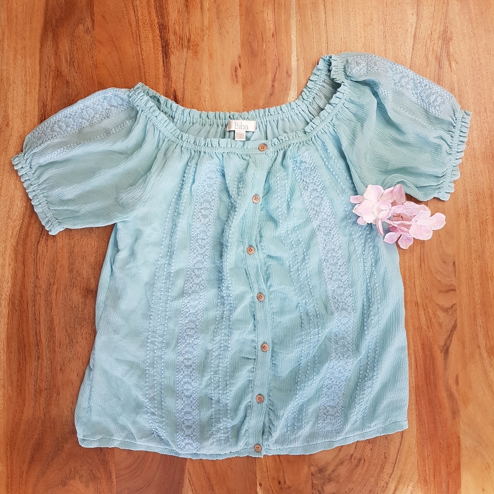 🌏 BIBA • Mulberry Silk Boho Top • Sz 42